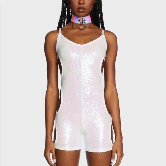 Dolls Kill - Club Exx - Cutout Sequin Romper - Picture 4 of 4